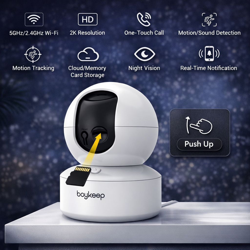 Smart Indoor WiFi Camera – 2K HD • 360° Motion Tracking